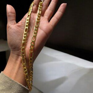 14k Gold Plated Brass 17'' 6mm Figaro Chain Necklace Fashion Unisex Jewelry